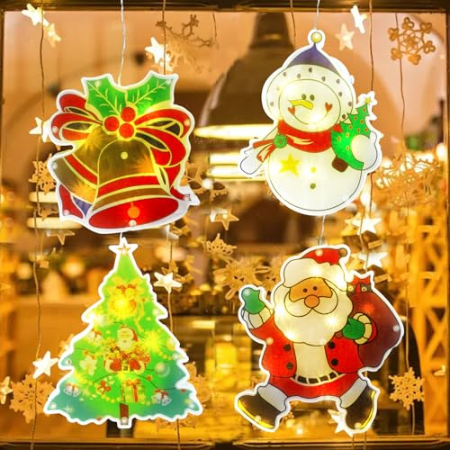 Light2 4er Set LED Weihnachtsbeleuchtung, Saugnapf weihnachtsdeko fenster, Weihnachtsbeleuchtung Fenster mit Timer, Warmweiß Lichtervorhang mit Saugnäpfe, Indoor Batteriebetrieben,für Weihnachtsdeko