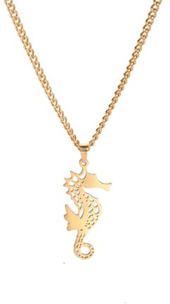Halskette Ketten Schmuck Herren Frauen Anhänger Necklace Halskette Mit Seepferdchen- Anhänger Für Herren Und Damen, Seepferdchen-Tier, Modischer Geburtstagsschmuck, Goldfarben