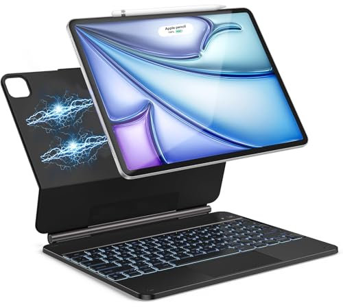 FOGARI Teclado iPad Air 11 M2/M3 2025/2024/Air 5/4 10.9, Magic Keyboard para iPad Air 11 Pulgadas M2/M3 2024/2025, Español Teclado Retroiluminación con Trackpad, Negro
