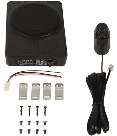 Gedourain Car Subwoofer, Variable Low Pass Filter Powered Car Subwoofer PWM Ultra Thin 10 Inch for Car
