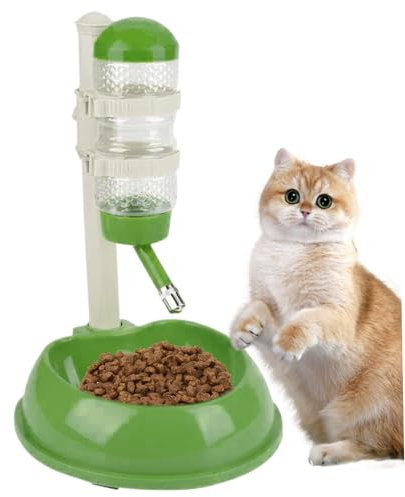 1PC Dog Water Bottle Dispenser and Food Bowl, Puppy Water Bottle No-Drip Automatic Dog Water Bowl Dispenser with Adjustable Stand, Detachable Pet Water Dispenser for Dog and Cat, Green