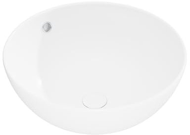 Eridanus Lavabo de baño blanco brillante con desbordamiento, lavabo redondo de porcelana vítrea para encimeras, lavabo redondo de cerámica, ideal para armarios de tocador, 430 x 430 x 180 mm