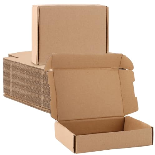 MUXHEL 50 Stück Versandkarton Klein, Karton Box, 14 x 9 x 3cm Versandkarton aus Wellpappe, Verpackungskartons, Paketboxen(Braun), für Versand, Verpackung, Handwerk, Geschenke