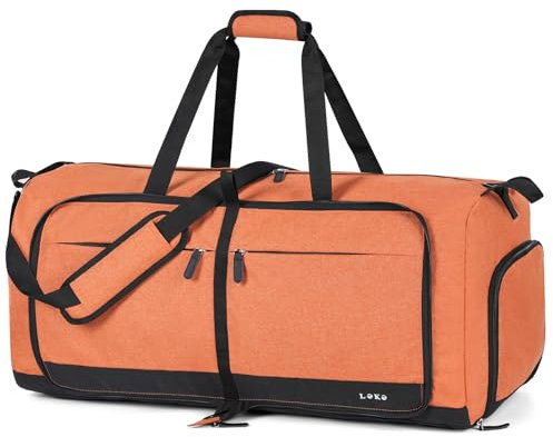 Lekesky Reisetasche Damen 80L Faltbare Reisetasche Weekender Sporttasche mit Schuhfach, wasserdichte Handgepäck Tasche/Sporttasche/Krankenhaustasche (Orange)