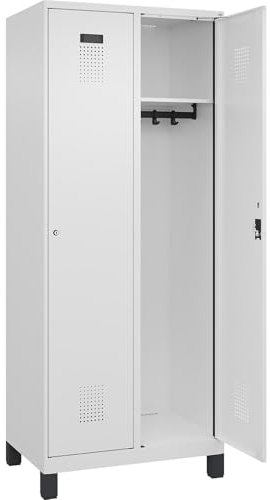 C + P Möbelsysteme C+P | Spind Evolo Plus | 2 Abteile | verkehrsWeiß | B 800 mm | mit Breiten Füßen | Zylinderschloss
