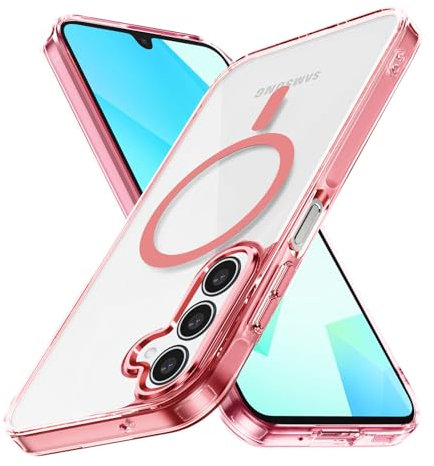 Colala Magnetica Trasparente Custodia per Samsung Galaxy A16 5G Anti Ingiallimento Chiaro Cover Antiurto Protezione Protettiva PC Rigido e Silicone Compatibile con Ricarica Wireless,Rosa