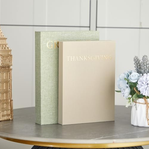 Decorative Books Set of 2 Linen Storage Boxes Decor Faux Coffee Table Bookshelf Mantle Aesthetic Fake Books for Modern Home Keepsake Photo Storage Box Decoration(Grateful Thanksgiving)