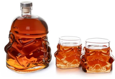 Original Stormtrooper Whiskey Decanter and 2 x Stormtrooper Helmet Glasses, for Whisky, Bourbon, Scotch & Gin, 750ml Decanter with Cork Seal, 300ml Glasses, Star Wars Gifts for Men!