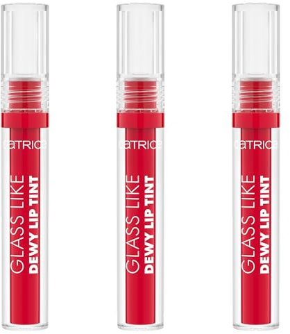 Catrice Glass Like Dewy Lip Tint, Lipgloss, Nr. 050, Rot, Färbeeffekt, glänzend, vegan, ohne Parabene, ohne Mikroplastikpartikel, Nanopartikel frei, 3er Pack (3x3ml)