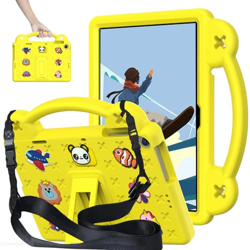 AKABEILA Compatible with Amazon Fire HD 8/HD 8 Plus (2020/2022)/Fire HD 8 2024 Tablet Case, Kids Friendly Universal Lightweight Shockproof Protective Case with Shoulder Strap & Stand Handle Yellow