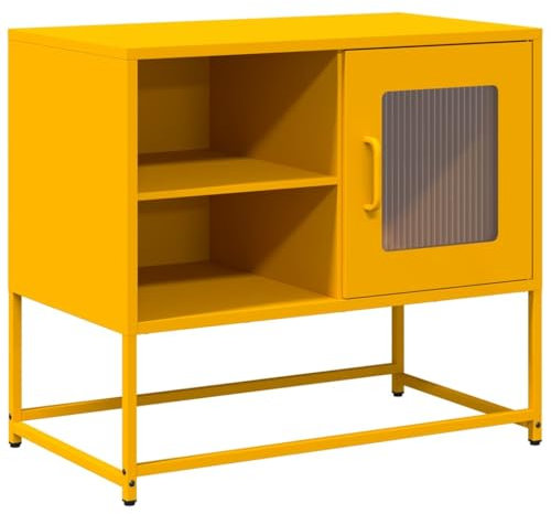 vidaXL Mustard Yellow TV Cabinet/Media Stand - Cold-Rolled Steel 68x39x60.5 cm - Compact Sideboard for Living Room/Bedroom