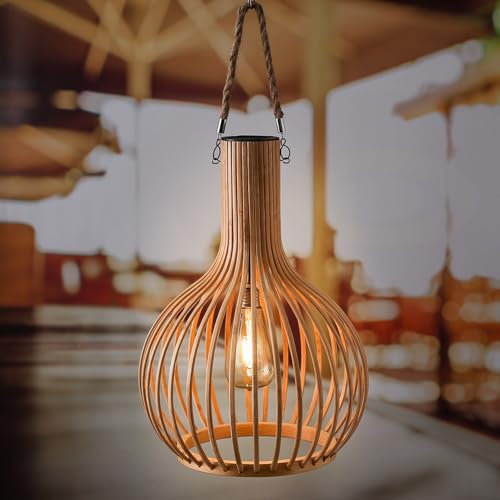 MARELIDA LED Solar Hängeleuchte aus Bambus in Boho Stil 40cm Solarleuchte outdoor Hängelampe für Terrasse Balkon Außenleuchte