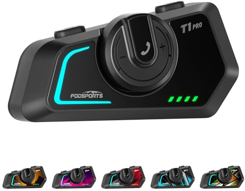 Fodsports T1 Pro Motorrad Intercom 5.4, Headset Motorradhelm für bis zu 6 Motorräder mit 2000m, Motorrad Kommunikationssystem mit Dreifach-Rauschunterdrückung, Musik Teilen, FM-Radio, IP67 Wasserdicht