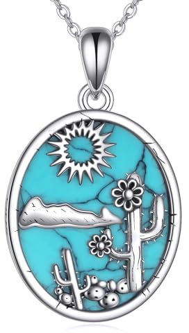 ONEFINITY Collar de cactus de plata de ley 925 con colgante de cactus turquesa, joyería occidental para mujer
