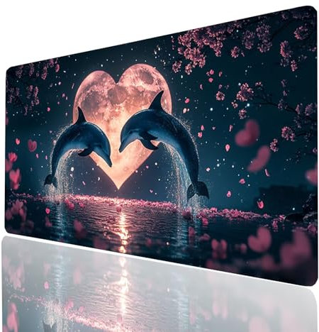 Heart Mouse mat Dolphin Gaming Mouse Pad Large 28x12x0.12in Stitched Edges Washable, Desk Mat Non-Slip Rubber Base, Mousepad Improves Speed Precision for Gaming Laptop PC Wireless Keyboard Model-09932