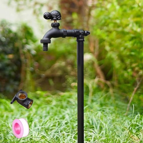 Colonna d'Acqua da Giardino con Rubinetto per Esterni Rubinetto Antigelo Indipendente in Ottone per Irrigazione/Lavaggio (Nero 40 cm/16 Pollici)