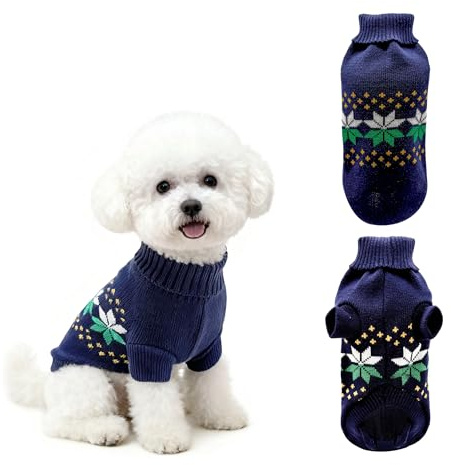 PawSailor Gestrickter Hundepullover Kleine Hunde Rollkragen Marineblau S | Warmer Welpenpullover, Weicher Feiertags-Hundepullover, Winterkleidung Für Katzen, Extra Kleine, Kleine Und Mittelgroße Hunde