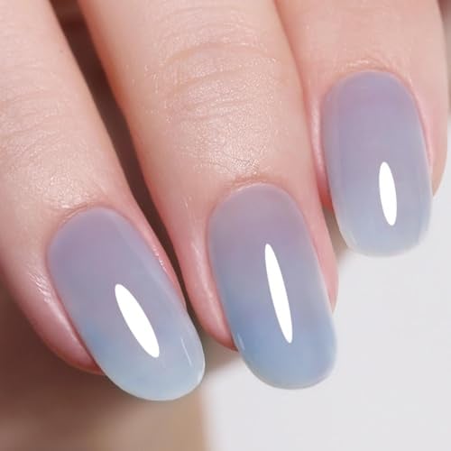 Firedeep 10ml Hema Free Blue Jelly Gel Polish Transparent Hazy Blue Color Gel Nail Polish Soak Off UV LED Cured Manicure Art Salon DIY for Women