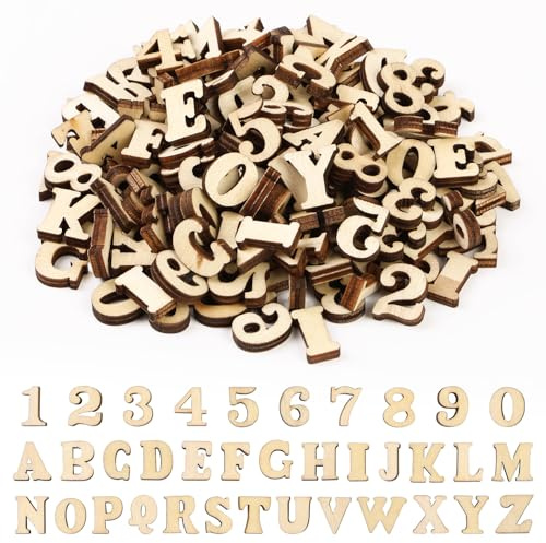 200 Stück Holzbuchstaben Holzzahlen Set, 100 Buchstaben Holz (A-Z) und 100 Zahlen Holz (0-9), 15mm Klein Holzbuchstaben zum Basteln Frühes Lernen Scrabble Hochzeit Weihnachten Dekoration