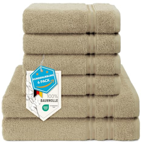 Hammetex Handtuch Set 6 teilig, 2 Badetücher 70x140 + 4 Handtücher 50x100 | 100% Baumwolle Frottee, OEKO-TEX zertifiziert, weich & saugstark, mit Aufhänger, Duschtuch & Handtuch für Badezimmer
