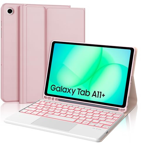 Tastiera Cover per Samsung Galaxy Tab A11 Plus/A11+ 2025/A9+ 11 Pollici | Keyboard Touchpad 7 Colori Illuminato Staccabile, Italiano QWERTY, Custodia Tastiera Bluetooth con Portapenna, Rosa chiaro