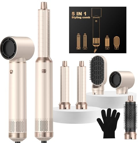OKWRAP Airstyler 5 in 1 Hair Styler Airbrush 5 in 1 Multi-Blow Dryer Brush Set with Curl, Straighten, Wavy, Smooth, Magic Styler for All Hair Types and Lengths