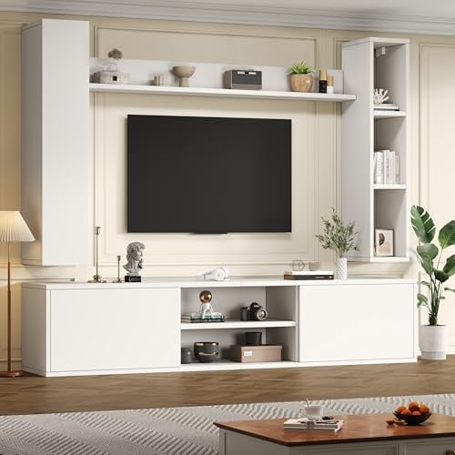 TIZZ Set da parete per TV da 180 x 35 x 33,5 cm con vetrine (set completo, 4 pezzi), supporto multimediale con supporto TV, scaffale e 2 mensole da parete, set di mobili per soggiorno, mobile TV, in