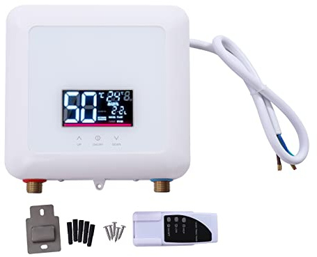 Elektronischer Durchlauferhitzer Instant Warmwasserbereiter Küche Tankloser mit Thermostatische Funktion LED Temperaturanzeige Fernbedienung für Küchen Bäder Esszimmer