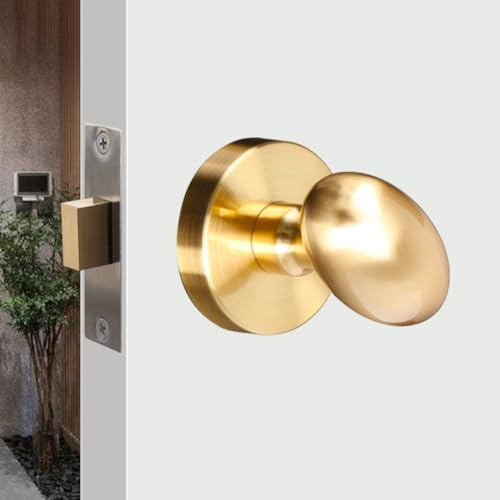 FACAIIO Pomo de puerta de paso dorado cepillado, diseño redondo de latón satinado, acero inoxidable, fácil de instalar para pasillo o armario