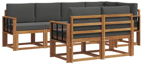 vidaXL Outdoor-Sofagarnitur mit Kissen 7 pcs Natur und Anthrazit, Garten Lounge Set, modernes Outdoor-Sofa, Bequeme Gartenmöbel, massives Holz-Sofa, vielseitige Garten-Couch
