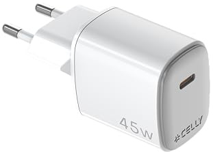 Celly USB-C-Wandladegerät, 45 W, mit GAN-Technologie, kompaktes Schnellladegerät für Smartphone und Tablet, Weiß