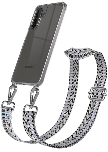EAZY CASE Handykette - Verstellbares Taschenband kompatibel mit Galaxy A17, Schulterriemen, Handykordel mit Silikon Hülle, Umhängetasche, Lila Grün Silber