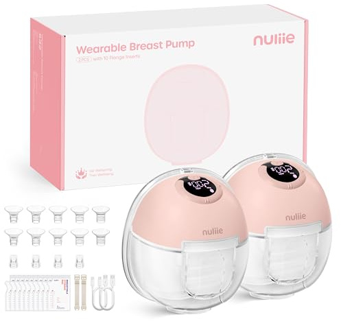 Nuliie Electric Breast Pump Hands-Free (2 Packs,Blue Pink) | Wearable Portable Breast Pumps 4 Modes 9 Levels, 24MM Comfortable Flange, More Private, Replaced Accessories Included