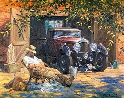WOWDECOR Art Supplies Yard Car Old Men & Dog DIY Paint by Numbers Kits 40 x 50cm with Painting Brushes Canvas (Car, Framed)