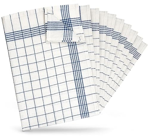 Bertsch Hotelwäsche GmbH 10er Set Geschirrhandtuch aus Halbleinen, kariert, blau-Weiss, 50x70cm (blau)