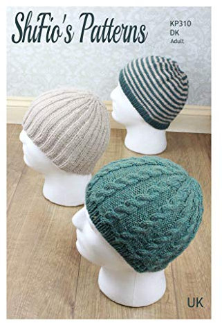 KP310: Double Knitting Men’s Beanie Patterns - 3 Hats, DK Yarn