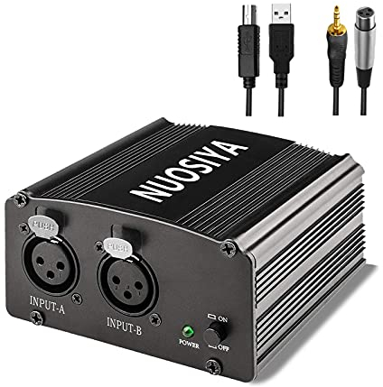 Phantom Power Supply, NUOSIYA 2-channel 48V Phantom Power Supplies, 3.5mm to XLR Cable, Anti-noise, Stable Power Supply, for Any Condenser Microphone Music Recording Equipment