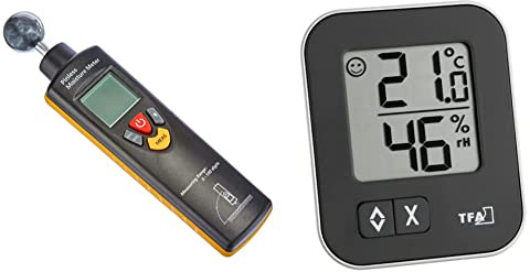 TFA Dostmann Humidcheck Contact, Materialfeuchtemessgerät, 30.5503, ideal für die Baustelle & Moxx digitales Thermo-Hygrometer, 30.5026.01, Überwachung der Luftfeuchtigkeit, 1er Pack, schwarz
