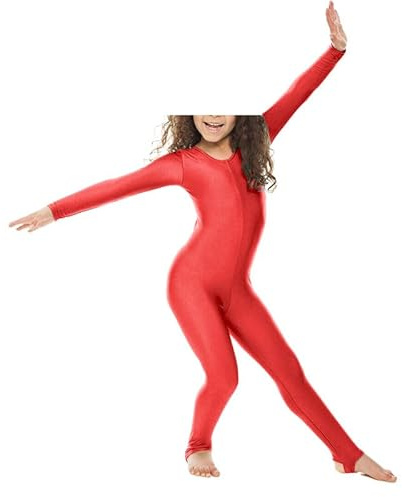 BODYWEAR LTD Langärmeliger Catsuit für Mädchen, glänzend, Nylon, Ganzkörperanzug, Gymnastikanzug, bequeme Passform, perfekt für Tanz, Ballett, Gymnastik