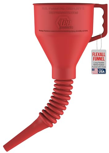 TEC Products FlexAll Funnel - Flexible Rubber Funnel with Handle, Multiple Sizes and Colors, Made in The USA (Large, Red)