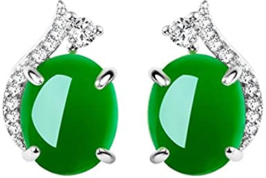 Vintage Frauen Grüne Jade Schmuck 925 Silber Smaragd Edelstein Ovale Ohrstecker Türkis Hochzeit Verlobungsfeier Geschenke