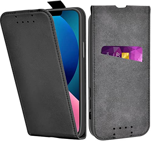 Adicase iPhone 13 Hülle Leder Tasche für iPhone 13 Handyhülle Flip Case Schutzhülle (Schwarz)