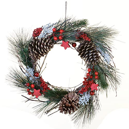 Türkranz Wandkranz Kranz rund mit Zapfen und roten Beeren ø 40 cm - Herbst - Winter H23A