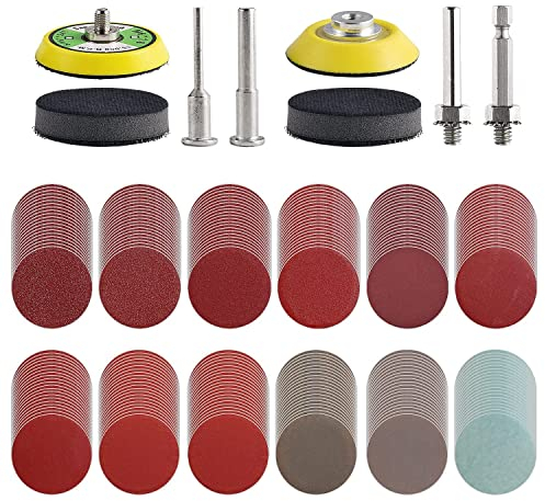 240 Stück 2 Zoll Schleifscheiben Pads 50mm mit 2Stück 1/8in&1/4in Shank, Schleifpads Schleifpapier Klett Körnung 80-3000 für Holzmöbellackierung Automobil