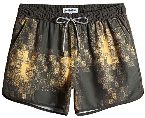 MaaMgic Short de Bain Homme Vintage - Maillot de Bain Homme Bermuda Séchage Rapide Doublure Confortable avec 3 Poches, Début-Jaune, M