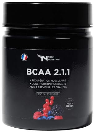 BCAA TEAM NUTRITION 2.1.1 en Poudre | Haute Qualité Prise de Masse | Leucine, L-Isoleucine, L-Valine | Idéal pour Tous Objectifs Sportifs | 250 grammes| Marque Française