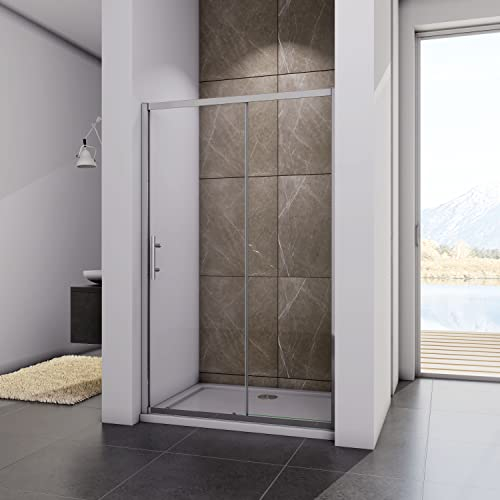 140x185CM MAMPARA DE DUCHA PUERTA CORREDERA MARCO CROMADO CRISTAL TEMPLADO TRANSPARENTE 5 MM