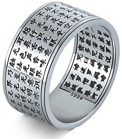 Vintage Breites Gesicht Breiter Ring 999 Sterling Silber Herz Sutra Ring Geschenke für Liebhaber Reines Silber, Das 21, OZZKI, Pures Silber, Nr.25