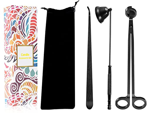 Canirologas Candle Accessory Set, Candle Wick Trimmer, Candle Cutter, Candle Snuffer, Candle Wick Dipper Accessory Set (black)