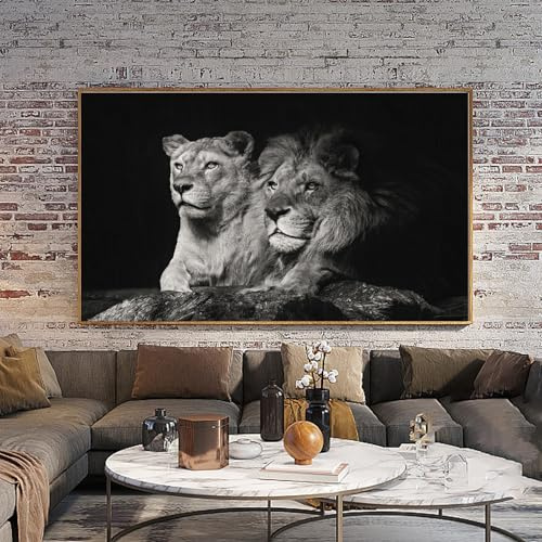 UGZDEA Löwe Leinwand Bilder, Schwarz Weiß Löwe und Löwin Poster Tierbilder Modernes Wohnzimmer Schlafzimmer Home Decor - Ohne Rahmen(C,50x100cm)